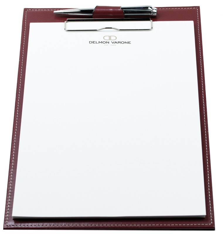 Klemmbrett DIN A4 mit Blockklemme in CAMBRIDGE Top Grain Rindspaltleder rot